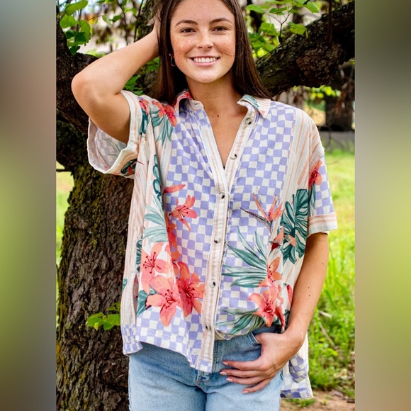 We The Free Tops - Free People We The Free Retro Tropics Shirt Sunset Combo Size Large